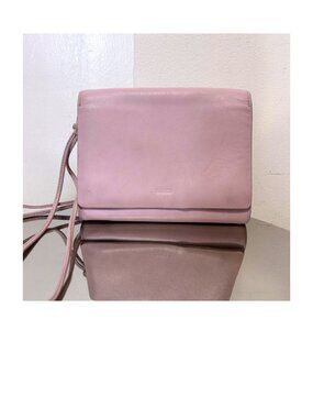 BAGGU Leather Compact Crossbody Bag in Lavender Adjustable Strap